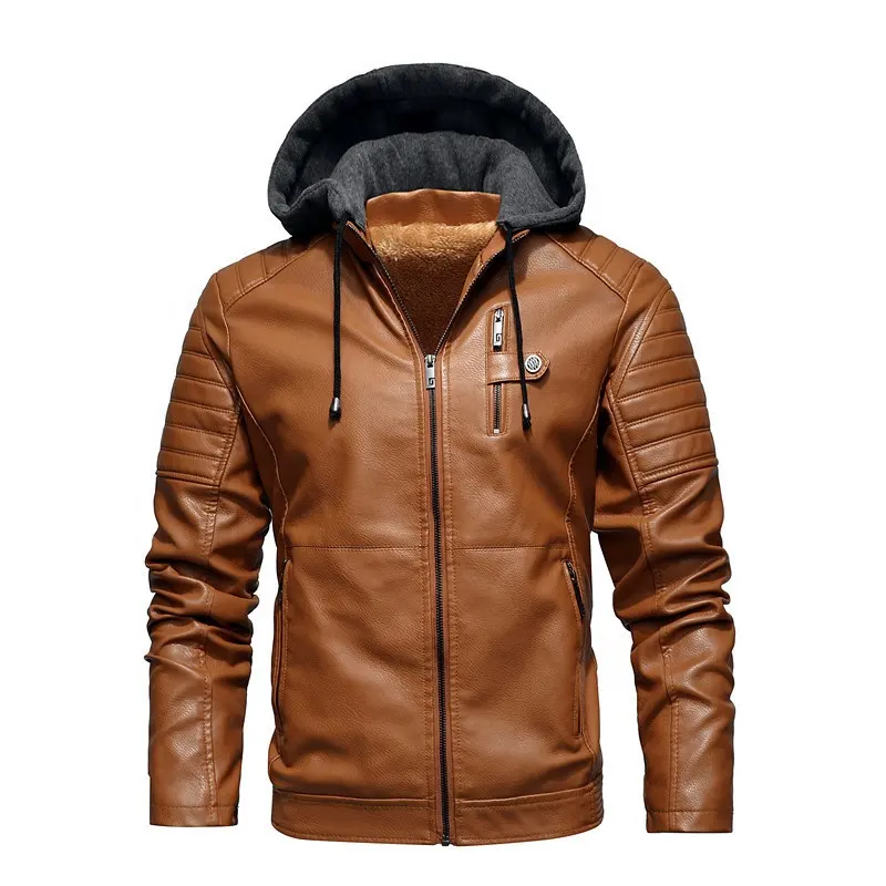 custom motorcycle cycling men's leather jacket with hood men's jackets