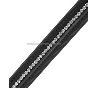 Strass de cristaux de diamant à une rangée personnalisés incrustés de canaux vides rembourrés droits bande de front de cheval en cuir pour bride - Product Image 5
