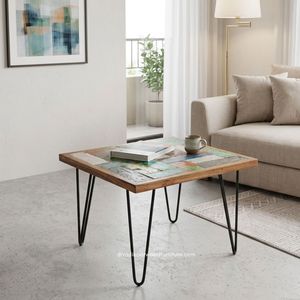 Mesa de Centro Artesanal de Madera de Teca Rústica con Patas de Hierro, Madera de Barco Reciclada, Color Antiguo Original, Alta Calidad para Interiores - Product Image 4