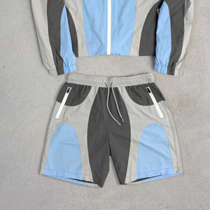 Unisex Color Blocking Tracksuit Set Hooded Zipper Full Sleeve Lightweight Sporty Shorts Winter Quick Dry <b>Reflective</b> - Product Image 6
