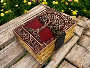 Herb Heritage Tree <b>Life</b> <b>Journal</b> Leather Bound Notebook 200 Sheets Celtic Grimoire Book Shadows Vintage Deckle Edge Diary Water - Product Image 5