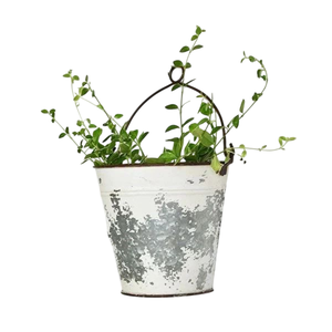 Juego de 2 maceteros de pared de metal galvanizado, decoración rústica estilo granja, bolsillo colgante de pared con acabado blanco envejecido y diseño. - Product Image 4