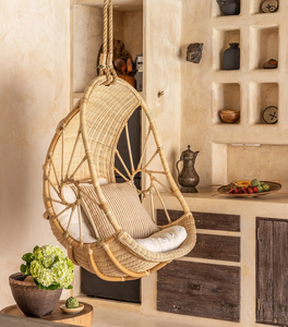 Fauteuil suspendu en rotin moderne avec coussin gris, siège balançoire pour l'intérieur et l'extérieur, meubles de patio - Product Image 1