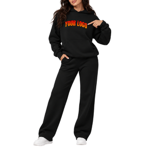 Conjunto de Sudadera de Manga Larga para Mujer con Pantalones Anchos, Cuello Redondo, Otoño/Invierno, Transpirable, Conjunto Largo para Mujer en Oferta - Product Image 1
