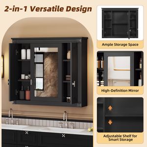 Botiquín de baño montado en la pared con 4 estantes y puerta con espejo, unidad de almacenamiento para inodoro - Product Image 6