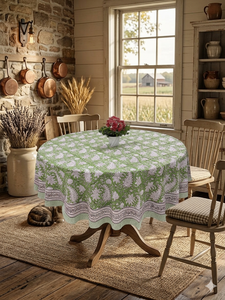 Jaipuri Handblock Print Cotton <b>Table</b> Cover 40s Cambric Fabric Durable Washable Dining <b>Table</b> <b>Linen</b> Home Kitchen Use Wholesale - Product Image 2