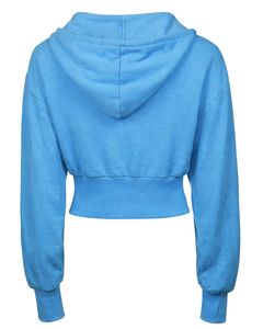 Womens Sky Blue <b>Cropped</b> <b>Zip</b> <b>Up</b> Hoodie Slim Fit Long Sleeve Casual Streetwear Cotton Fleece Sweatshirt Custom Logo ODM Factory - Product Image 2