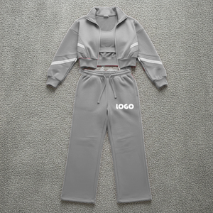 Custom logo Distressed Full Zip up Pullover Towel <b>Embroidery</b> Tracksuit 2 Pieces Cozy Sweatpants and Cropped Hoodie <b>Set</b> for Women - Product Image 2