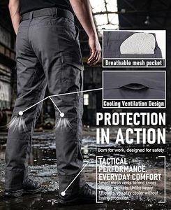 Men's <b>Black</b> <b>Work</b> <b>Pants</b> With Multiple Pockets Quick Dry Polyester Cargo Trousers Elastic Waist Uniform - Product Image 5