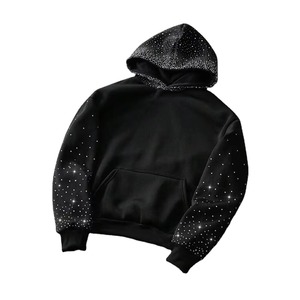 Sweat-shirt à capuche zippé en polaire noir pour homme, design strass, respirant, coupe décontractée, streetwear d'hiver - Product Image 2