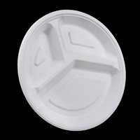 Assiette carrée blanche en bagasse de canne à sucre, écologique, jetable, légère, pour usage occasionnel à emporter, 9 pouces (3 compartiments).