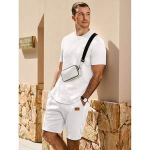 Custom Men's Casual 2-Piece Outfit <b>Short</b> Sleeve T-Shirt <b>Shorts</b> for Summer Beach Vacation Workout <b>Gymnastics</b> for Lounge Vacation - Product Image 1