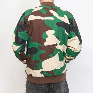 Blouson bomber camouflage à manches longues, fermeture éclair, col rabattable, en polyester tissé, pour homme, automne - Product Image 3