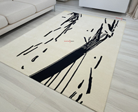 Nouvelle Arrivée Tapis de Salon 9x12 Tuftés à la Main Style Bhadohi en Laine de Nouvelle-Zélande et Coton, Motif Abstrait à Poils Haute et Basse