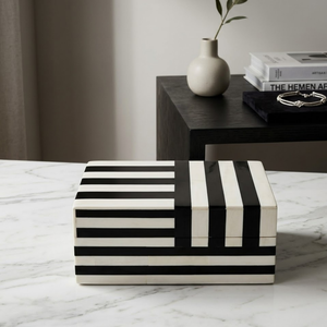 Decorative Black and White Stripes Bone Inlay Box | Handmade Jewelry Storage Organizer Case for Modern Home Table Decor Gift Box - Product Image 1
