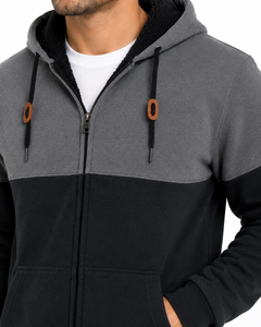 Sweat-shirt d'hiver pour homme Livster, grande taille, décontracté, à blocs de couleur, entièrement zippé, en molleton de coton doublé Sherpa, avec capuche à cordon de serrage, manches longues - Product Image 4