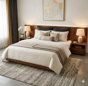 Modern Contemporary Solid Teak Wood King Platform <b>Bed</b> <b>Frame</b> Slatted Headboard Master Bedroom Furniture Set Integrated - Product Image 1