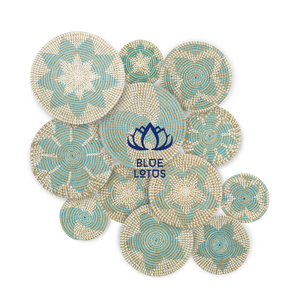 Assiette en jonc de mer vert, naturelle, faite à la main, tressée, ronde, pour servir, vaisselle durable, vente en gros - Product Image 1