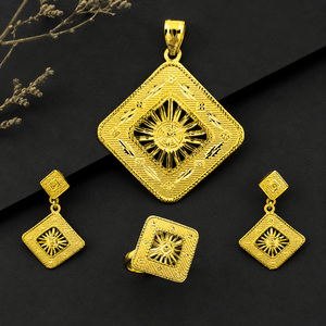 ชุดจี้ทองชุบ 14K 18K 24K ลายฉลุสี่เหลี่ยม 4 ชิ้น ขายส่ง สไตล์แอฟริกัน ไนจีเรีย ตุรกี ดูไบ แฟชั่นเซ็ต - Product Image 2