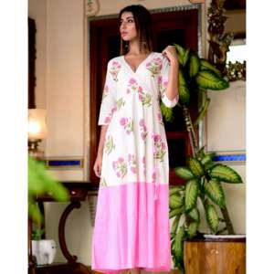 Vestido Rosa con Estampado Floral, Corte en A, Transpirable, para Uso Diario, Verano, Estilo Casual, 100% Algodón - Product Image 5