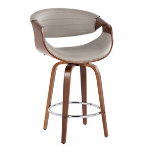 Sgabello da banco moderno a altezza fissa sinfonia 26 \ "della metà del secolo in legno di noce grigio in ecopelle in metallo cromato - Product Image 2