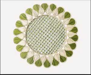 Red Round Bamboo Placemat Handmade Bohemian Style Natural Weave Red and Beige Pattern 350 Mm Diameter - Product Image 2