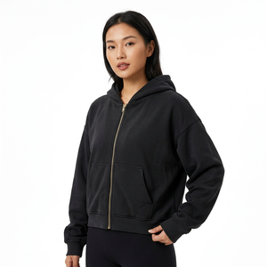 Sweat-shirt à capuche noir à fermeture éclair, surdimensionné, unisexe, streetwear, avec poche kangourou - Product Image 5