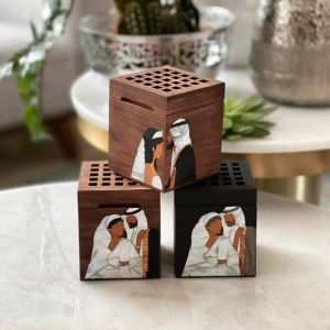 Luxury Wooden Oud Burner Arab Custom Hand Painted Mubkhar Portable Bukhoor <b>Incense</b> Burner <b>Box</b> for Ramadan Home Decor Mubkhar Set - Product Image 2