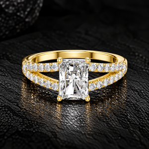 Bague de fiançailles en or massif 14K 18K avec diamant de laboratoire taille Radiant, pavé, à double sangle, certifiée DEF VVS IGI, bijoux fins de mariée, ODM - Product Image 1