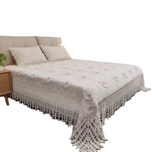 Ensemble de literie en coton biologique et lin de haute qualité, <span class=keywords><strong>crochet</strong></span>é à la main, patchwork géométrique, <span class=keywords><strong>moderne</strong></span>, blanc, tailles extra-larges - Product Image 1