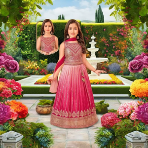 ชุดเลเฮนกาโชลีผ้าไหมสำหรับเด็กผู้หญิงปี 2026 ดีไซน์เนอร์สีชมพูไล่เฉดประดับเลื่อม ชุดพื้นเมืองอินเดีย ปากีสถาน สำหรับงานแต่งงานและงานปาร์ตี้ - Product Image 1