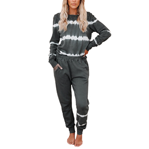 Conjunto Deportivo de Algodón Tie Dye para Mujer, Cuello Redondo, Manga Larga, Pantalones con Cordón, Ropa Casual de Otoño, Corte Holgado - Product Image 2
