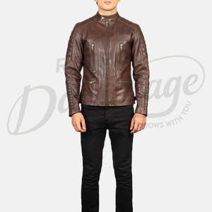 Chaqueta de Cuero Genuino para Hombre, Estilo Clásico, Color Marrón Oscuro, con Mangas Acolchadas, Estilo Motero, Corte Ajustado, Abrigo de Invierno - Product Image 3