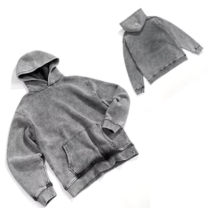 Sweat à capuche oversize personnalisé pour homme, délavé à l'acide, gris anthracite vintage, en molleton de coton, séchage rapide, streetwear décontracté, OEM ODM - Product Image 5