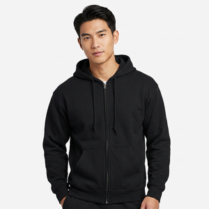 Sweat-shirt à capuche zippé noir pour homme en molleton de coton, coupe classique, couleur unie, idéal pour l'automne - Product Image 4