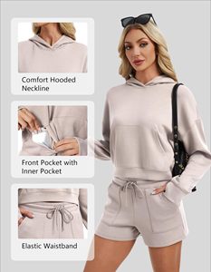 Custom Womens <b>Hoodie</b> And Shorts Set Comfortable Two Piece Outfit With Logo Options For <b>Workout</b> Casual Training And Sports - Product Image 3