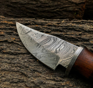 Drop Point Hunting Knife Damascus Steel Blade Wood Handle 0.6mm Thickness Bevel Edge DIY Grade - Product Image 2