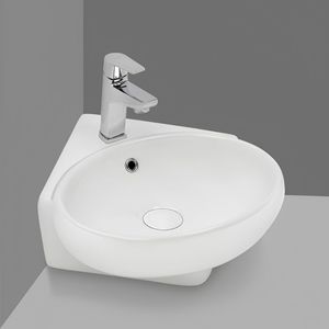 Mini Oval Corner Wash Basin Durable Ceramic Wall Hung Bathroom <b>Sink</b> Space Saving Countertop Toilet Lavatory PieHand Washing Bowl - Product Image 1