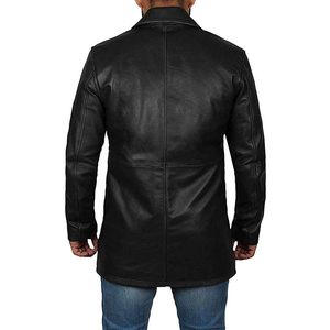 Manteau long en cuir véritable pour homme, col à revers, simple boutonnage, coupe classique, vêtement d'extérieur - Product Image 1