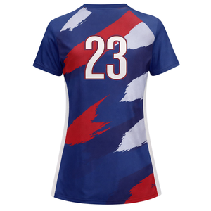 Camiseta de Fútbol Personalizada para Mujer, Azul y Naranja, con Estampado en Degradado, Manga Corta, Transpirable, de Secado Rápido, Uniforme para Equipo de Fútbol Femenino - Product Image 3