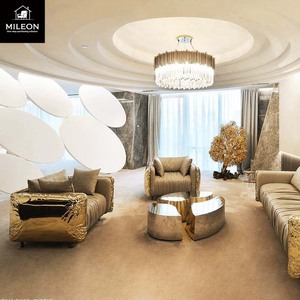 Sofá Seccional de Cuero Genuino de Alta Gama, Estilo Moderno y Lujoso, Muebles de Sala de Estar y Sofá de Metal Plateado para Villa - Product Image 4