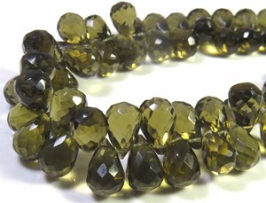 Brown Smoky Quartz Synthetic Hydro Glass Beads 7-10mm Faceted Side Drilled Teardrop Beads 8" Strand High Quality Necklace - Product Image 1