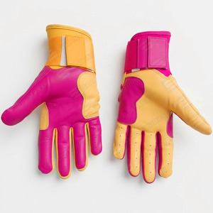 Guantes de entrenamiento de béisbol y softbol de cuero de alta calidad Guantes de bateo de puño largo Combinación de diferentes colores para ambas manos - Product Image 4