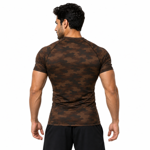 <b>Men's</b> Brown Camo <b>Compression</b> Rash Guard Short Sleeve Athletic Gym <b>Shirt</b> Fitness Training Workout Sports Base Layer Sportswear - Product Image 4
