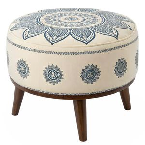 Modern Round Wooden Ottoman Stool with Soft Padded Seat Luxury <b>Footrest</b> Bench for Bedroom Living Room - Product Image 2