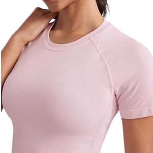 <b>Light</b> Pink Crew <b>Neck</b> Women Yoga Crop Tops Nylon Spandex Breathable Ultra Soft High Support Fitness Exercise Yoga Tops - Product Image 3