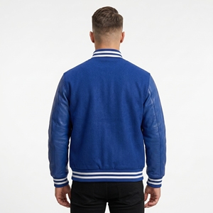 Chaqueta Varsity Azul para Hombre Dumela, Estilo Preppy, Parche Bordado, Cierre de Botones Frontales, Corte Regular, Ropa de Abrigo para Otoño - Product Image 3