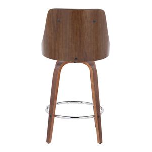 Tabouret de comptoir Gianna de 26 po, style Mid-Century Modern, en bois de noyer, simili cuir gris clair, hauteur fixe avec pivotant et accents chromés - Product Image 5