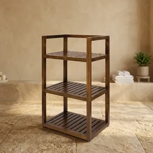 Étagère de rangement minimaliste à 3 niveaux en bois massif pour salle de bain, extérieur et hôtel - Meuble autoportant écologique pour spa - Product Image 6