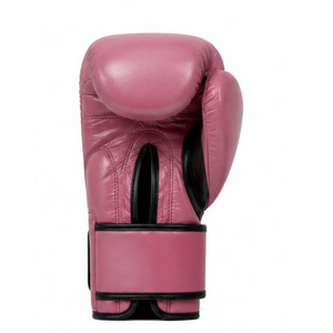 Gants de boxe pour l'entraînement et le sparring, en cuir PU rose poudré, avec bordure noire et fermeture Velcro à boucle et crochets. - Product Image 3